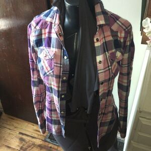 American Eagle flannel button down plaid S cozy shirt